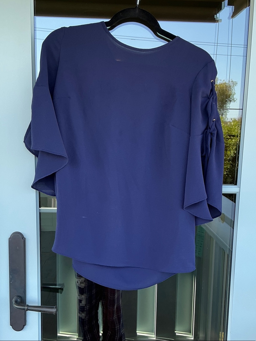 Women’s Navy Blue Ruffle Sleeve Blouse - Elegant Everyday Top